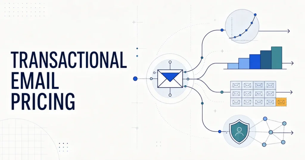 Transactional email hub branching into usage-based, tiered, bundled, and enterprise pricing paths